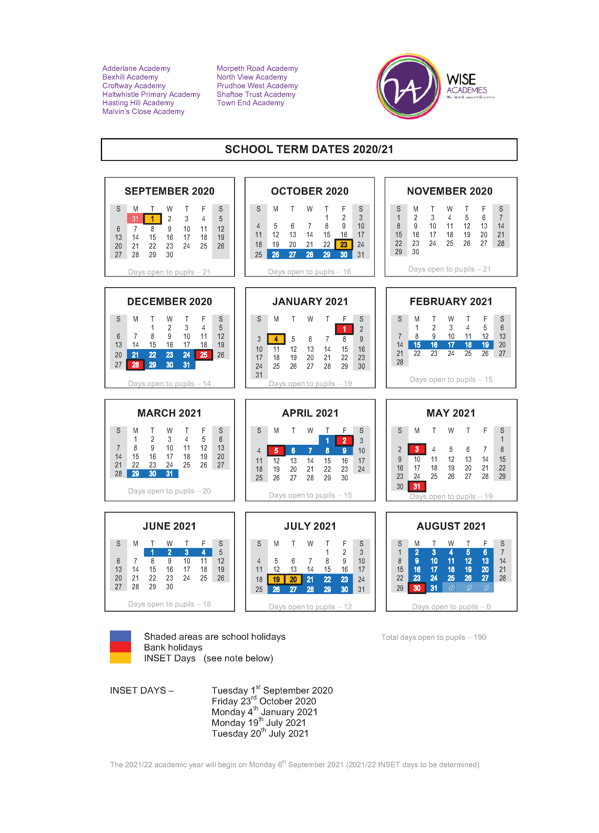 Dates | Town End Academy